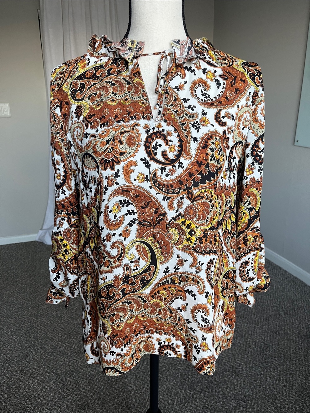 Kobi Halperin 100% Silk Designer Paisley Floral Ruffled Blouse Size XS